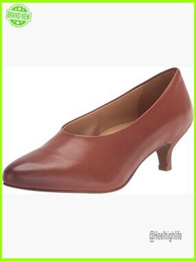 Leather Kitten Heel Pumps with Cushioned Arch Support for Walking